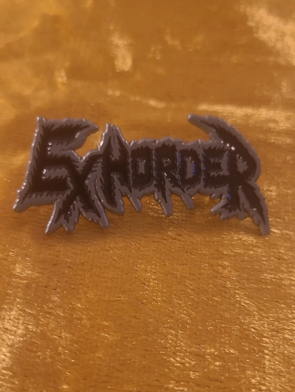 Black 'Exhorder' Enamel Pin - Jagged Logo Design